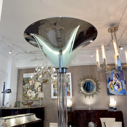 Lampadaire moderniste en verre et...